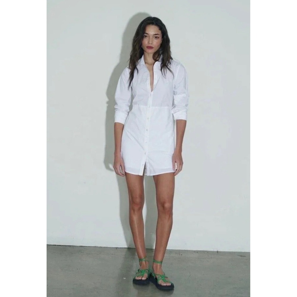 Xirena Camryn Dress White Cotton Poplin Button Down Mini Shirt Dress XS